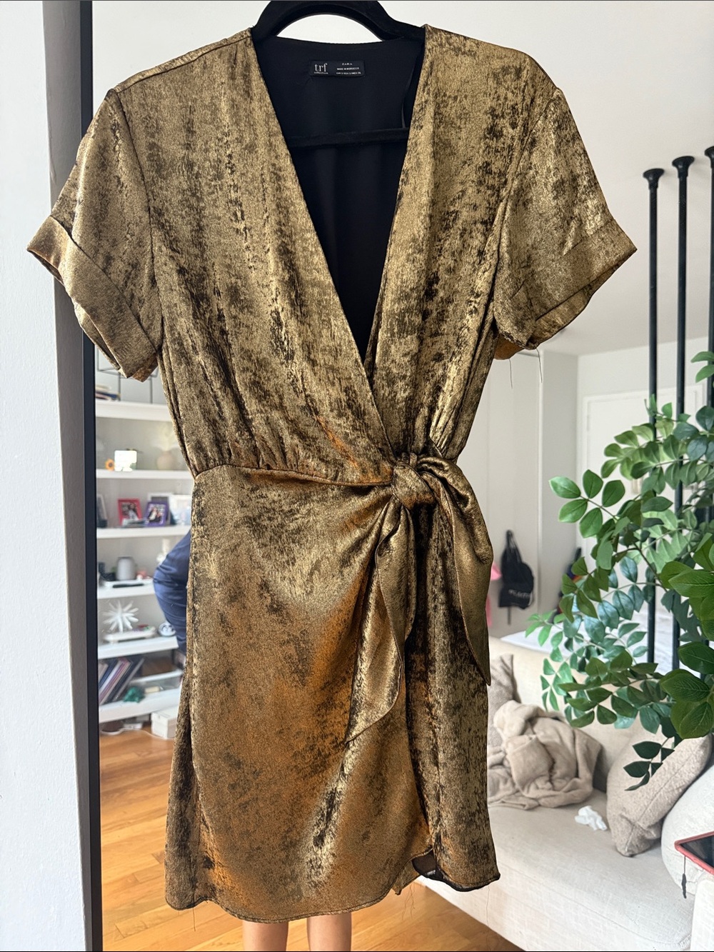 Zara Gold Metallic Wrap Dress with Black Lining